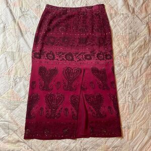 rena rowan vintage y2k vampy maroon ombre gothic maxi skirt high leg slit size 6
